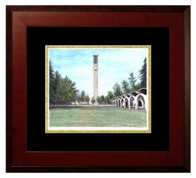 University of California Riverside Lithograph Only Frame in Honors Mahogany with Black & Gold Mats