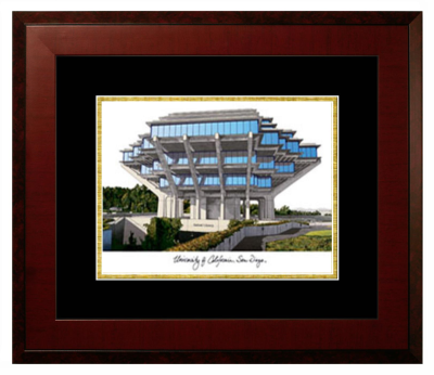 University of California San Diego Lithograph Only Frame in Honors Mahogany with Black & Gold Mats