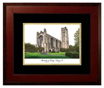 University of Chicago Lithograph Only Frame in Honors Mahogany with Black & Gold Mats