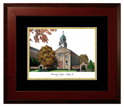 University of Dayton Lithograph Only Frame in Honors Mahogany with Black & Gold Mats