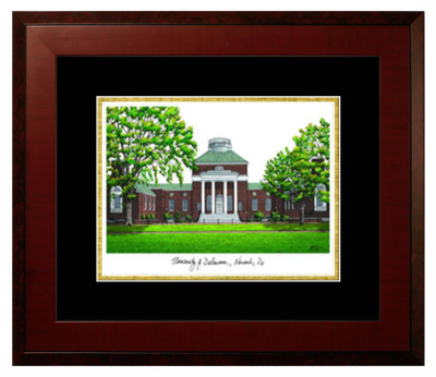 University of Delaware Lithograph Only Frame in Honors Mahogany with Black & Gold Mats