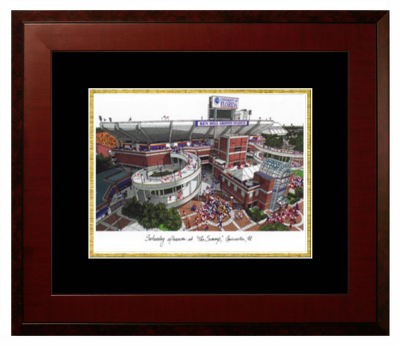 University of Florida Lithograph Only Frame in Honors Mahogany with Black & Gold Mats