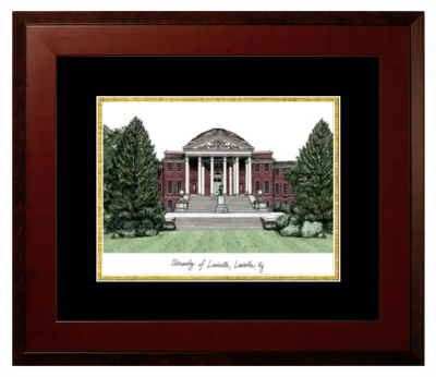 University of Louisville Lithograph Only Frame in Honors Mahogany with Black & Gold Mats