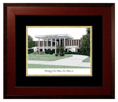 University of New Orleans Lithograph Only Frame in Honors Mahogany with Black & Gold Mats
