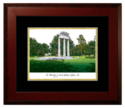 University of South Alabama Lithograph Only Frame in Honors Mahogany with Black & Gold Mats
