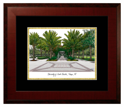 University of South Florida Lithograph Only Frame in Honors Mahogany with Black & Gold Mats