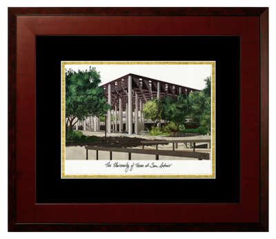 University of Texas at San Antonio Lithograph Only Frame in Honors Mahogany with Black & Gold Mats