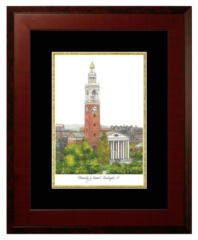 University of Vermont Lithograph Only Frame in Honors Mahogany with Black & Gold Mats