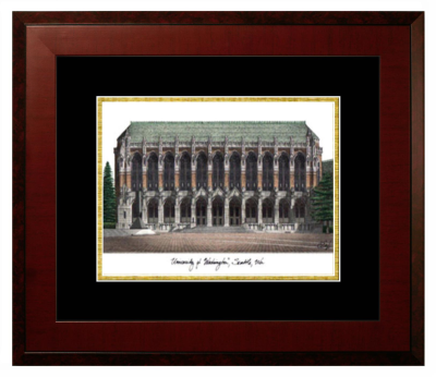 University of Washington Lithograph Only Frame in Honors Mahogany with Black & Gold Mats