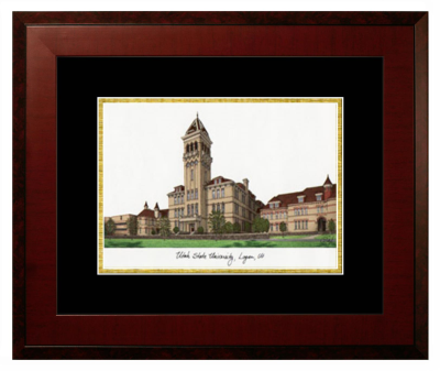 Utah State University Lithograph Only Frame in Honors Mahogany with Black & Gold Mats