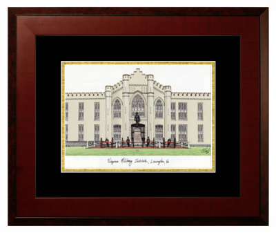 Virginia Military Institute Lithograph Only Frame in Honors Mahogany with Black & Gold Mats