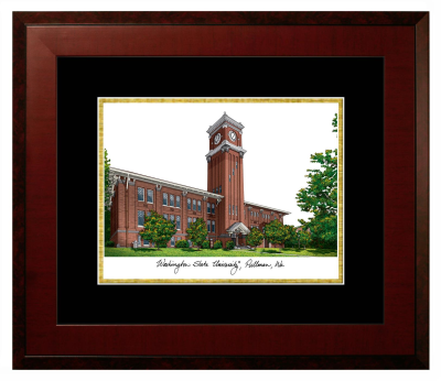 Washington State University Lithograph Only Frame in Honors Mahogany with Black & Gold Mats