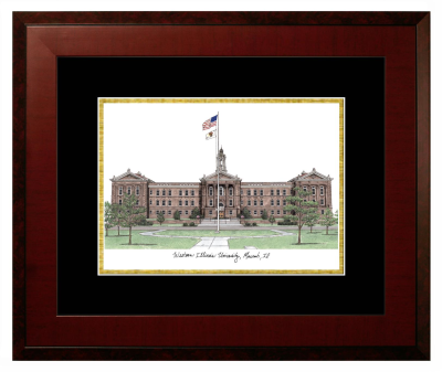 Western Illinois University Lithograph Only Frame in Honors Mahogany with Black & Gold Mats