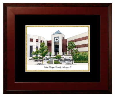 Western Michigan University Lithograph Only Frame in Honors Mahogany with Black & Gold Mats