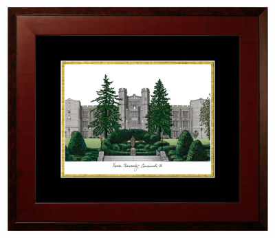 Xavier University Lithograph Only Frame in Honors Mahogany with Black & Gold Mats