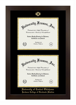 University of Central Oklahoma Jackson College of Graduate Studies Double Diploma Frame in Manhattan Espresso with Black & Gold Mats for document: 8 1/2"h x 11"w  , document: 8 1/2"h x 11"w  