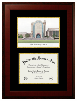 Abilene Christian University Double Opening with Campus Image (Unimprinted Mat) Frame in Honors Mahogany with Black & Gold Mats for document: 8 1/2"h x 11"w  