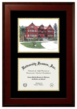 Arizona State University School of Criminology and Criminal Justice Double Opening with Campus Image (Unimprinted Mat) Frame in Honors Mahogany with Black & Gold Mats for document: 8 1/2"h x 11"w  