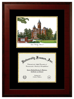 Auburn University Double Opening with Campus Image (Unimprinted Mat) Frame in Honors Mahogany with Black & Gold Mats for document: 8 1/2"h x 11"w  
