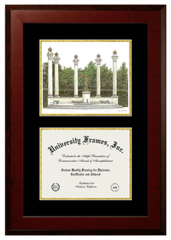 Ball State University Double Opening with Campus Image (Unimprinted Mat) Frame in Honors Mahogany with Black & Gold Mats for document: 8 1/2"h x 11"w  