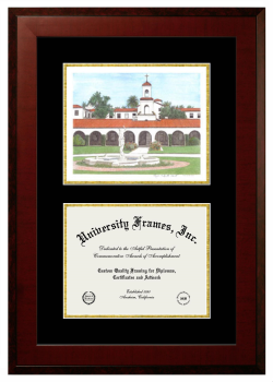 California Baptist University Double Opening with Campus Image (Unimprinted Mat) Frame in Honors Mahogany with Black & Gold Mats for document: 8 1/2"h x 11"w  