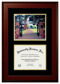Capital University Master of Business Administration Double Opening with Campus Image (Unimprinted Mat) Frame in Honors Mahogany with Black & Gold Mats for document: 8 1/2"h x 11"w  