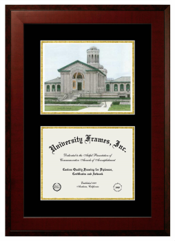 Carnegie Mellon University H. John Heinz III College Double Opening with Campus Image (Unimprinted Mat) Frame in Honors Mahogany with Black & Gold Mats for document: 8 1/2"h x 11"w  