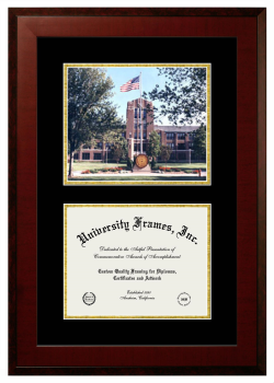 Central Michigan University Double Opening with Campus Image (Unimprinted Mat) Frame in Honors Mahogany with Black & Gold Mats for document: 8 1/2"h x 11"w  