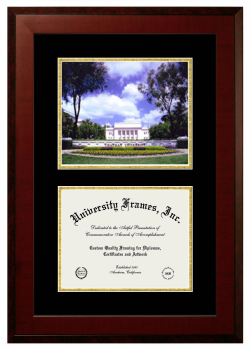 Chapman University Double Opening with Campus Image (Unimprinted Mat) Frame in Honors Mahogany with Black & Gold Mats for document: 8 1/2"h x 11"w  