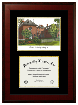 College of William and Mary Double Opening with Campus Image (Unimprinted Mat) Frame in Honors Mahogany with Black & Gold Mats for document: 8 1/2"h x 11"w  