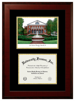 East Carolina University Double Opening with Campus Image (Unimprinted Mat) Frame in Honors Mahogany with Black & Gold Mats for document: 8 1/2"h x 11"w  