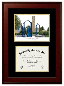 Ferris State University Double Opening with Campus Image (Unimprinted Mat) Frame in Honors Mahogany with Black & Gold Mats for document: 8 1/2"h x 11"w  