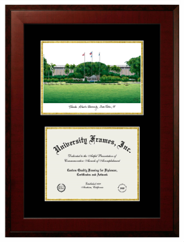 Florida Atlantic University (Boca Raton) Double Opening with Campus Image (Unimprinted Mat) Frame in Honors Mahogany with Black & Gold Mats for document: 8 1/2"h x 11"w  