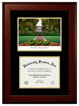 Georgia Southern University Double Opening with Campus Image (Unimprinted Mat) Frame in Honors Mahogany with Black & Gold Mats for document: 8 1/2"h x 11"w  