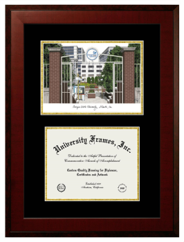 Georgia State University College of Law Double Opening with Campus Image (Unimprinted Mat) Frame in Honors Mahogany with Black & Gold Mats for document: 8 1/2"h x 11"w  