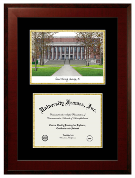 Harvard University Double Opening with Campus Image (Unimprinted Mat) Frame in Honors Mahogany with Black & Gold Mats for document: 8 1/2"h x 11"w  