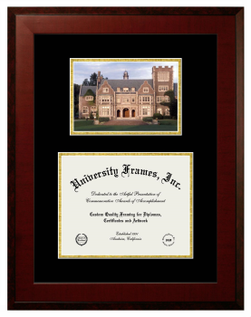 Hobart College Double Opening with Campus Image (Unimprinted Mat) Frame in Honors Mahogany with Black & Gold Mats for document: 8 1/2"h x 11"w  