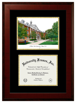 Illinois State University Double Opening with Campus Image (Unimprinted Mat) Frame in Honors Mahogany with Black & Gold Mats for document: 8 1/2"h x 11"w  