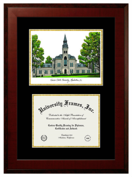 Kansas State University Double Opening with Campus Image (Unimprinted Mat) Frame in Honors Mahogany with Black & Gold Mats for document: 8 1/2"h x 11"w  