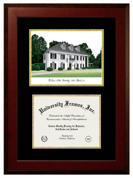McNeese State University Double Opening with Campus Image (Unimprinted Mat) Frame in Honors Mahogany with Black & Gold Mats for document: 8 1/2"h x 11"w  