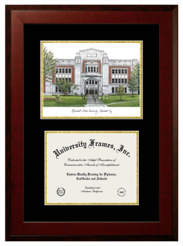 Morehead State University Double Opening with Campus Image (Unimprinted Mat) Frame in Honors Mahogany with Black & Gold Mats for document: 8 1/2"h x 11"w  
