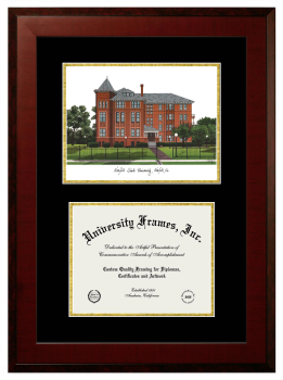 Norfolk State University Double Opening with Campus Image (Unimprinted Mat) Frame in Honors Mahogany with Black & Gold Mats for document: 8 1/2"h x 11"w  