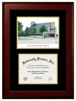 Northern Kentucky University Double Opening with Campus Image (Unimprinted Mat) Frame in Honors Mahogany with Black & Gold Mats for document: 8 1/2"h x 11"w  