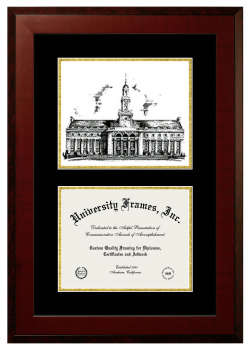 Oklahoma State University Double Opening with Campus Image (Unimprinted Mat) Frame in Honors Mahogany with Black & Gold Mats for document: 8 1/2"h x 11"w  
