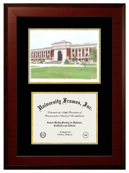 Oregon State University Double Opening with Campus Image (Unimprinted Mat) Frame in Honors Mahogany with Black & Gold Mats for document: 8 1/2"h x 11"w  