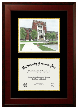 Purdue University College of Agriculture Double Opening with Campus Image (Unimprinted Mat) Frame in Honors Mahogany with Black & Gold Mats for document: 8 1/2"h x 11"w  