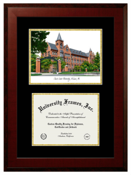Saint Louis University Double Opening with Campus Image (Unimprinted Mat) Frame in Honors Mahogany with Black & Gold Mats for document: 8 1/2"h x 11"w  