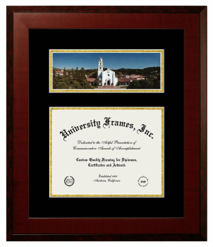 Saint Mary's College of California Double Opening with Campus Image (Unimprinted Mat) Frame in Honors Mahogany with Black & Gold Mats for document: 8 1/2"h x 11"w  