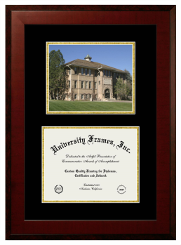 Southern Utah University Double Opening with Campus Image (Unimprinted Mat) Frame in Honors Mahogany with Black & Gold Mats for document: 8 1/2"h x 11"w  