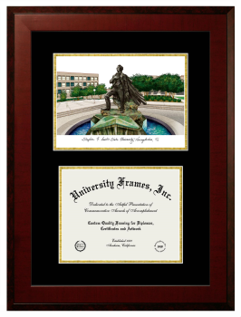 Stephen F. Austin State University Double Opening with Campus Image (Unimprinted Mat) Frame in Honors Mahogany with Black & Gold Mats for document: 8 1/2"h x 11"w  